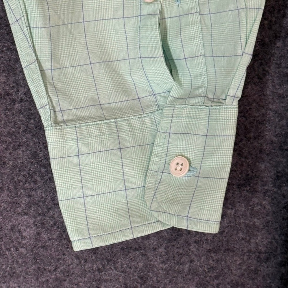 Ralph Lauren Purple Label Mens Mint Green Windowpane Cotton Dress Shirt 16.5 L - Picture 4 of 10